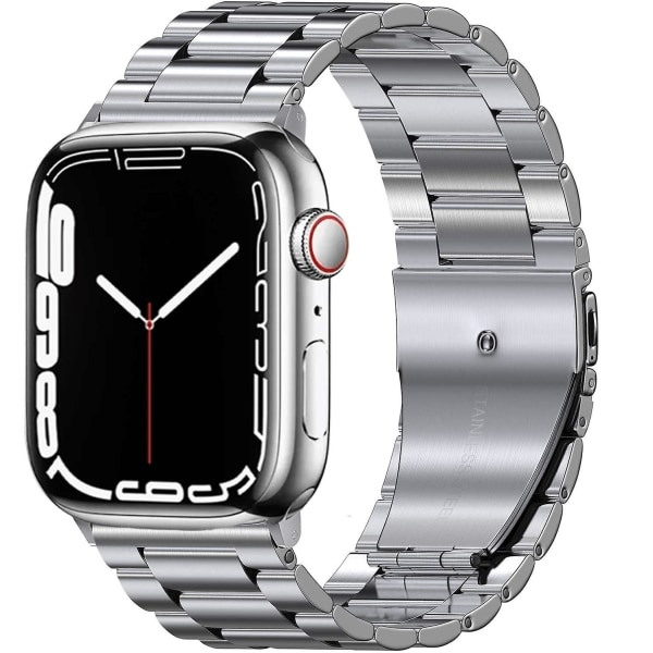 Metalliranneke Apple Watch Ultra 49 mm 8 7 45 mm 41 mm älykellolle ruostumaton teräsranneke Iwatch 6 5 4 3 Se 44 mm 42 mm 40 mm hopea Silver iwatch Ultra 49mm