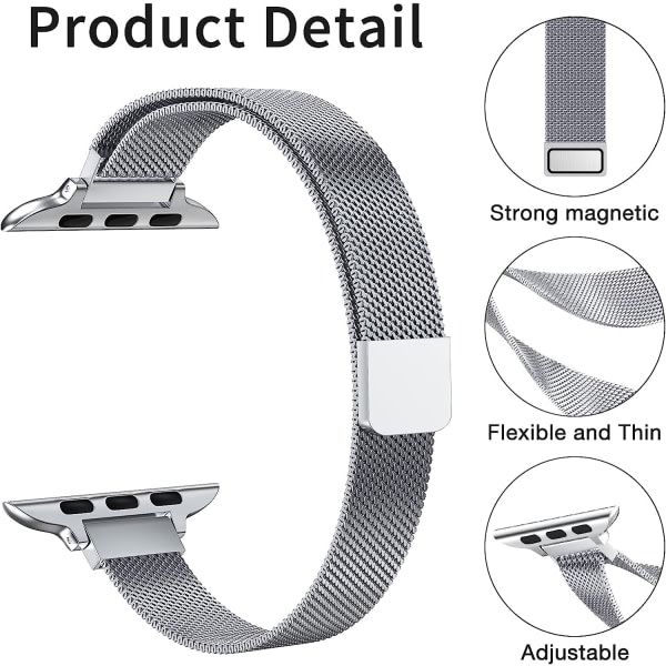 För Apple Watch Strap Collection Ultra SE 8 7 6 5 4 3 2 1 42mm/44mm/45mm, rostfritt stål Slim Mesh magnetiskt spänne Dam iWatch Ersättningsrem Si