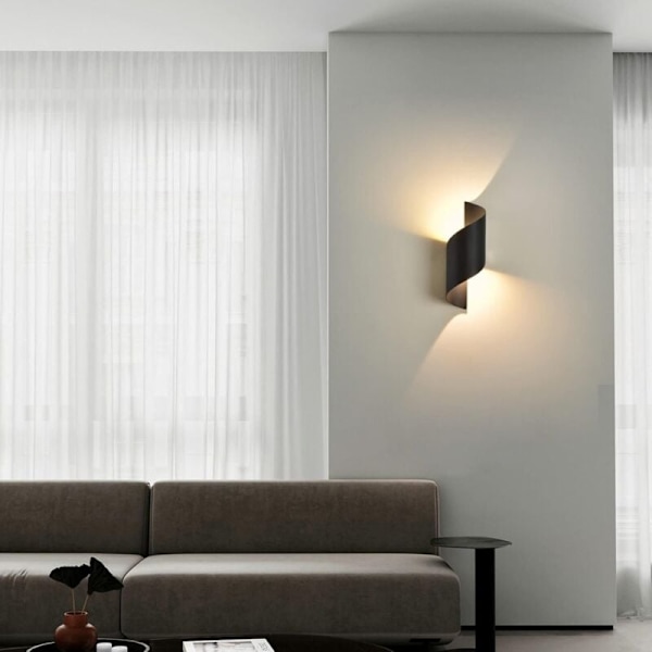 Indendørs/Udendørs Væglampe, 10W 3000K Varm Hvid Lampe, Moderne Op Ned Lampearmatur, Vandtæt IP65 Belysning, Metalspiral til Bar, Soveværelse, Sort