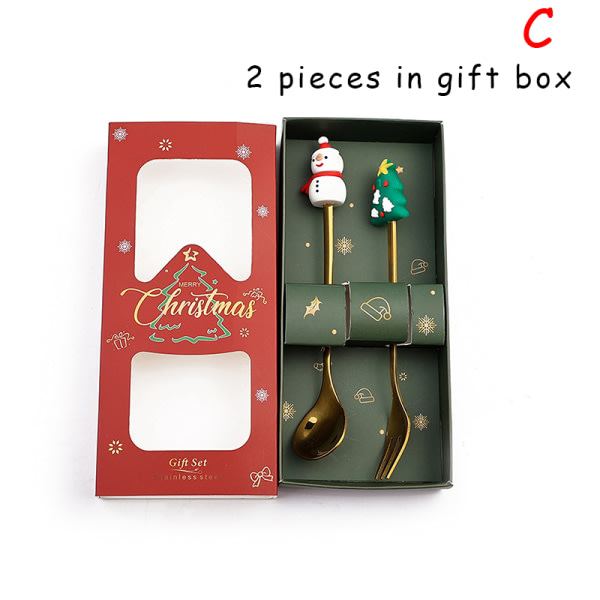 6/4/2ST Julklapp Glod Sked Gaffel Set Älg Kaffesked le C OneSize C OneSize