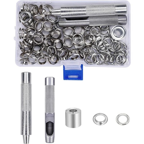 10mm purjerenkaat sarja metalliset silmukat säilytyslaatikolla pressulle teltoille verhojen korjaukseen 123 kpl.