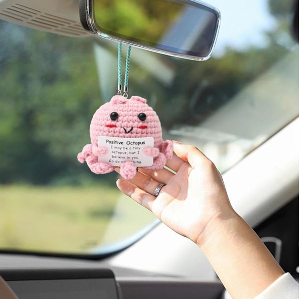 Positiv Mental Octopus - Strikkede følelsesmæssige støtte dukke | Inkluderer opmuntrende kort, skrivebordsdekoration til venner Rosa