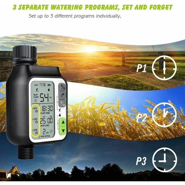 Bevattningstimer, Automatisk bevattningstimer med 3 separata bevattningssystem/Automatisk regnsensor/Barnlåsläge