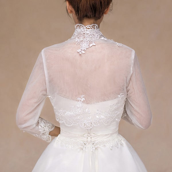 Kvinner 3/4 Erme Bryllup For Jakke Kappe Blomsterblonder Trim Wrap Shrug Bolero Kort