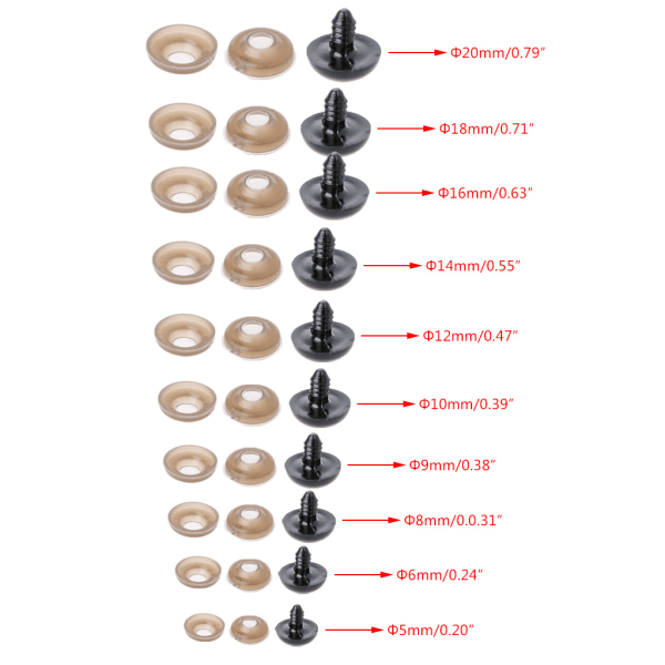 100 kpl / pussi DIY nukke lelu silmät musta muovi turvasilmät nukeille nukke 16MM