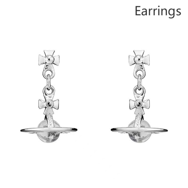 Planet Saturn Crystal Orb Halsband Örhängen Stud Smycken Wome Silver Örhängen Silver Earrings