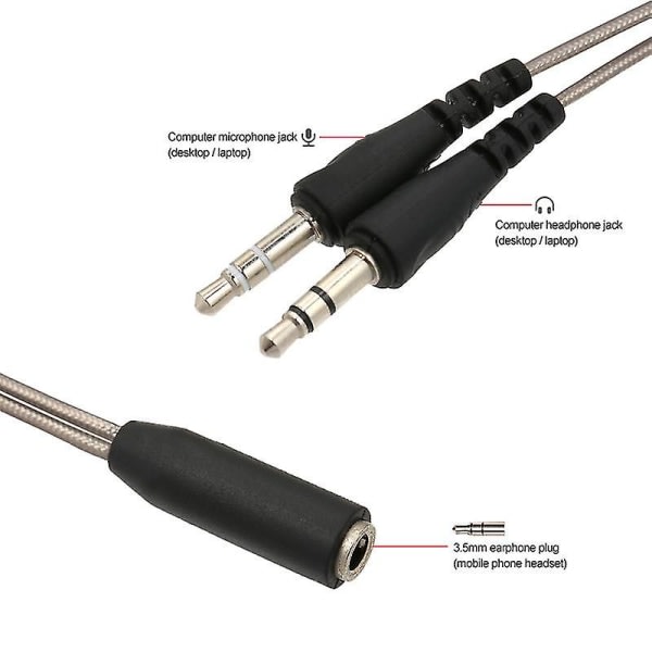 3,5 mm Audio Y splitterkabel 1 hona till 2 hane omvandlare hörlurar Mikrofonsladd Adapter för hörlurar till stationär bärbar dator