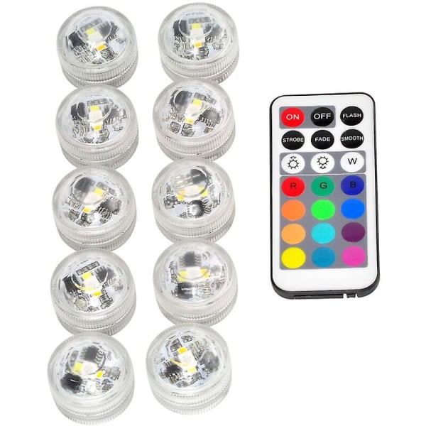10 st Mini nedsänkbara LED-lampor, vattentät undervattenslampa Rgb Multicolor LED-ljusbelysning med 1 fjärrkontroll för pooldamm Akvarium Vas D
