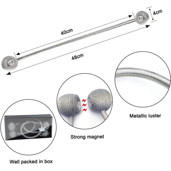 Gardinknytband med magnetiska klämmor - 2-pack