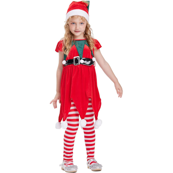 Julekostyme for gutter og jenter med hatt, julepyjamas for barn til jul, fancy kjole 3-8 år Red fairy 4-6 years