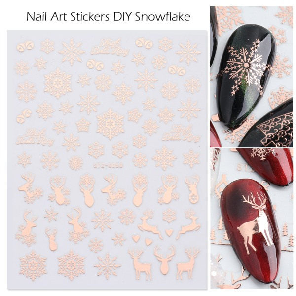 18 ark Jul Nail Art Stickers Dekaler Pegatinas Uñas Navidad Xmas Rose Gold Snowflake Vinter Semester Nageltillbehör Nail Art Design Dekoration A