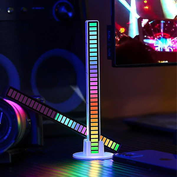 Rytm Ljudstyrd Rgb-ljus Musik Ambient Light 32 Led Färgglad Lampa Type-c Uppladdningsbar Vit White