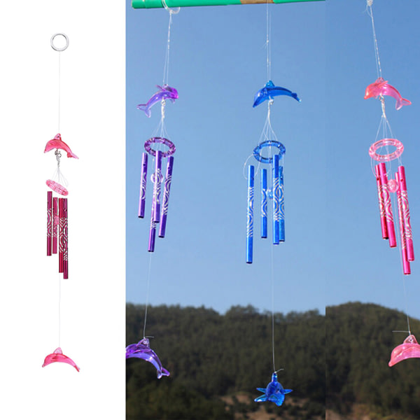 Dolphin Creative Crystal 4 metallrör Windchime Wind Chime Hom blå en storlek blue one size