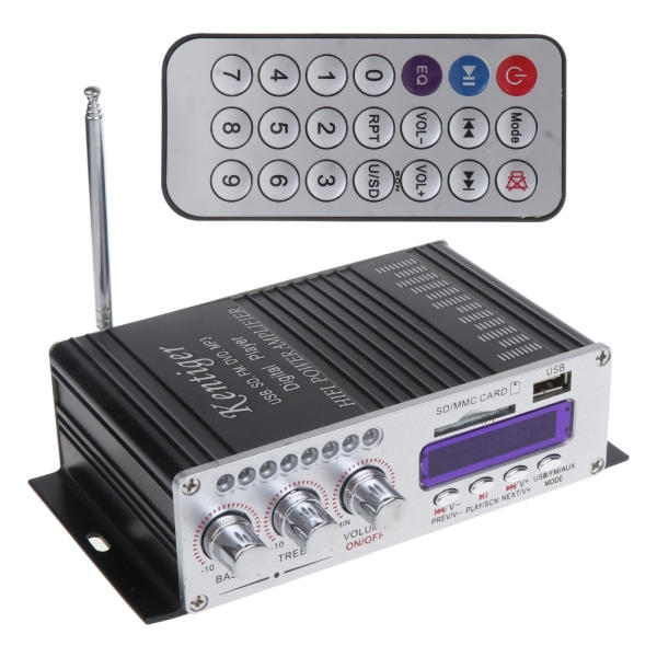 2CH 40W Mini HiFi Audio Stereo AMP Forsterker for iPod Bil Hjem MP3 FM Svart