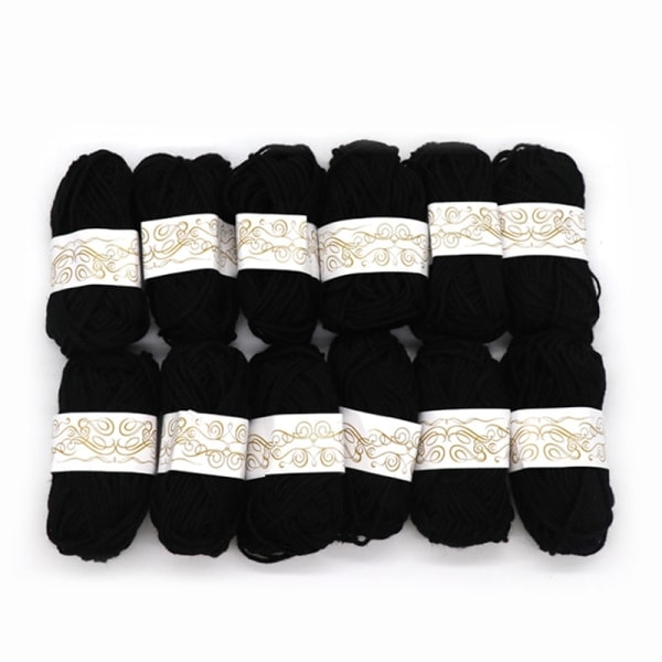 12st boll handgjorda stickgarn ull linje mjuk tjocklek linje Svart