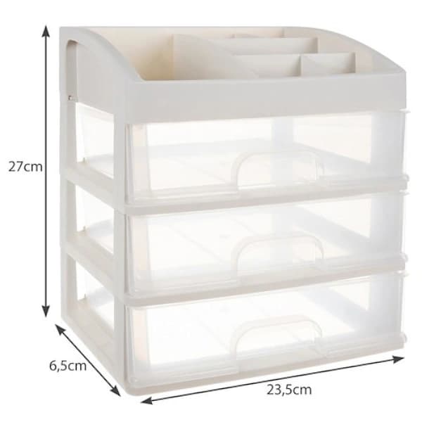 Makeup Organizer / Holder til Makeup - 6 rum & 3 skuffer Makeup Opbevaring Hvid Vit