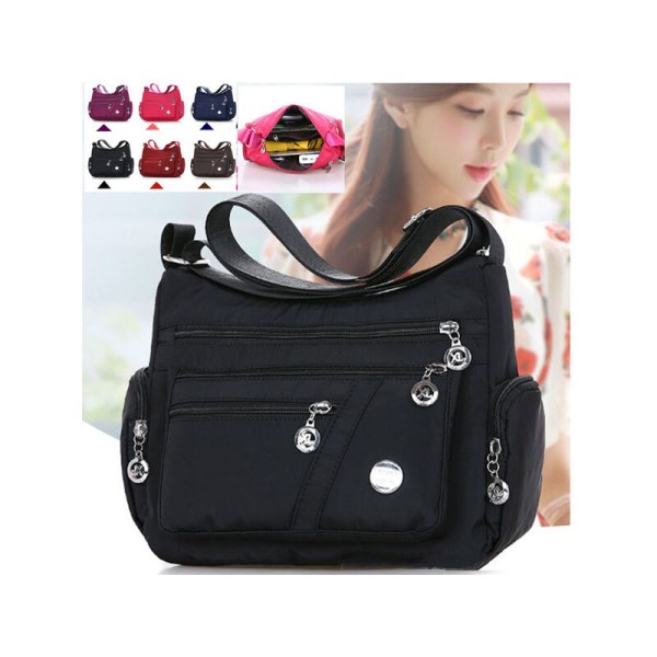 Handväska dam handväska tvättbar nylon lätt och elegant axelväska vattentät väska 1st (svart)