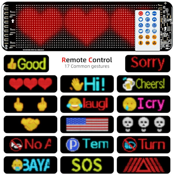 LED-skylt för rullande reklam, flexibel USB 5V LED-bilskylt med APP-kontroll, DIY-design av text, mönster, animationer (13,5''x4'')
