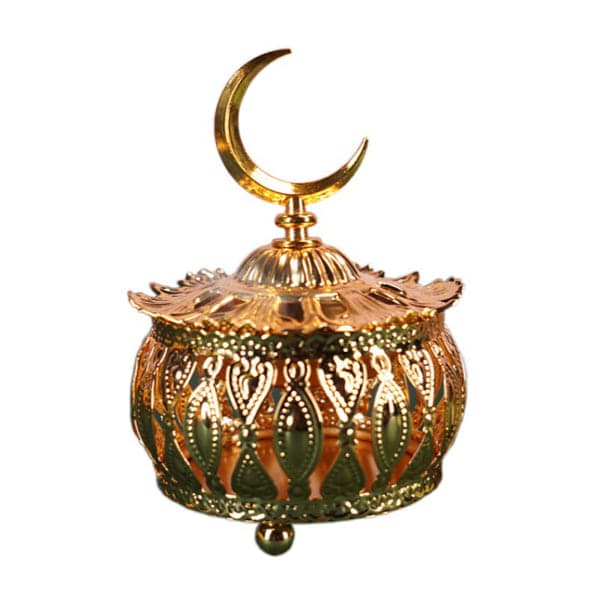 Ramadan Kegle Røgelsebrænder med Måneformet Låg Arabisk Hul Metalbakke Eid Mubarak Teelys Røgelsebrænder Dec. null - B