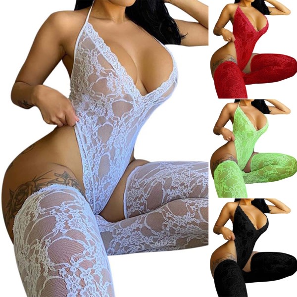 Sexiga Romper Underkläder Damer Body Catsuit Nattkläder Grön XL