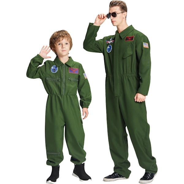 Pilotkostym för vuxna och barn, flygvapenpilot, fin klänning, stridsflygplan, jumpsuit för Halloween, jul, karneval, fest Pilot men L-XL