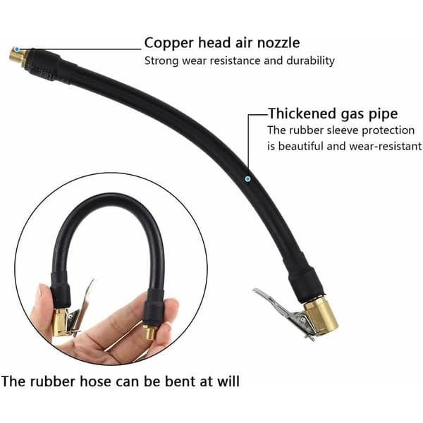 20 cm Svart Däckpumpningsslang Flexibel Luftpump Däckslang med 2 Pumpadapters för Bil
