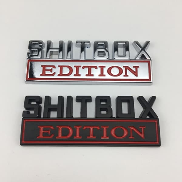 1X 3D ABS-emblem SHITBOX EDITION Badge Bilhale side mærkat Sølv-Sort