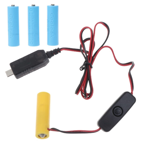 USB C til DC-kabel til AA LR6-batteri, Type-C-strømadapter med afbryder Udskift 4 stk. 1,5V AA-batterier til LED-lys