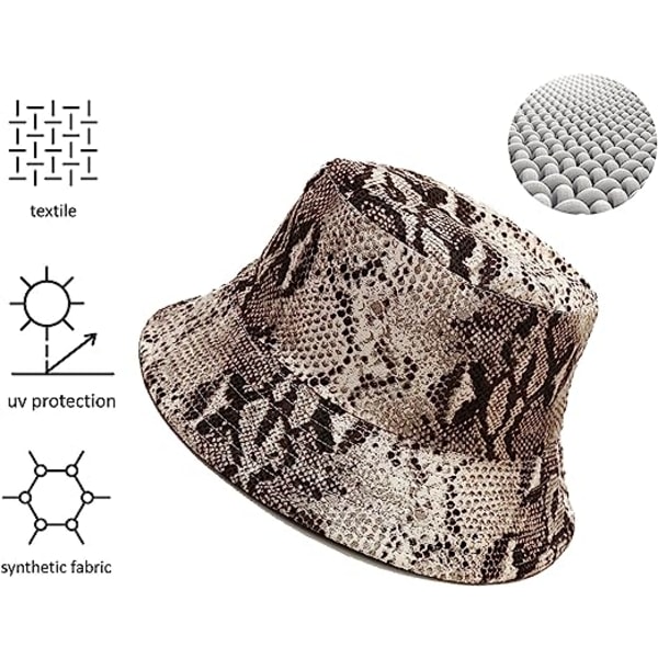 Unisex Vändbar Bucket Hat Strandsolhatt Estetisk Fiskehatt för Kvinnor Män Tonåringar Bädda Bädda Sidor (Pythons Grain)