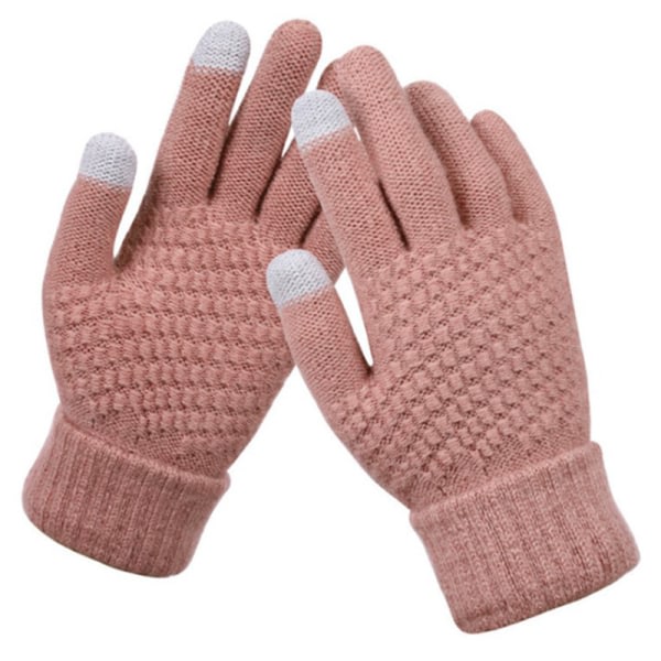 Varma vinter Touch Handskar Stretch Stickade Vantar Ull Full Finger Pink