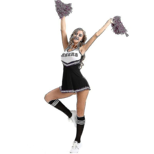 Kvinnors skolflickor musikaliska fest Halloween fest cheerleader kostym utklädningsklänning svart black 2XL