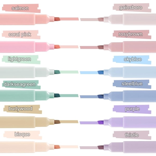 12st blandade färger med mejselspets, journalföring, planerare - söta överstrykningspennor