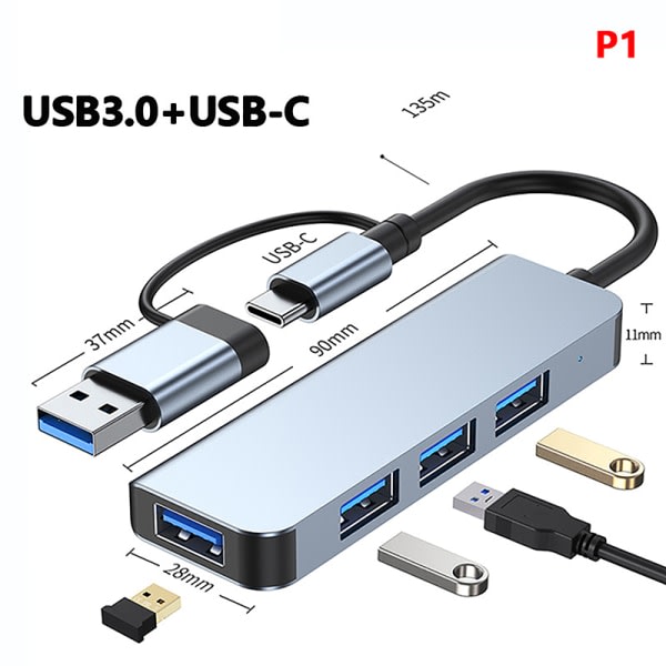 USB C-dokkingstasjon USB C Hub-adapter for flere bildeskjermer med 4 TU 4 i 1