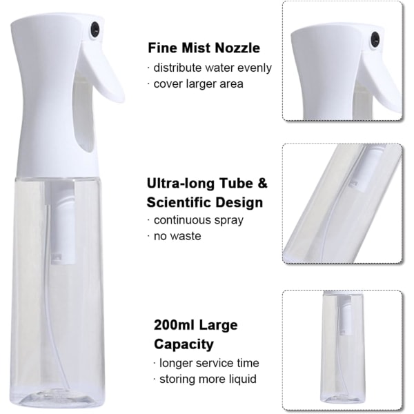Hårsprayflaska, 200 ml tom sprayflaska Ultrafin dimma Vattenflaska Kontinuerlig spruta för frisörsalong, växter, rengöring