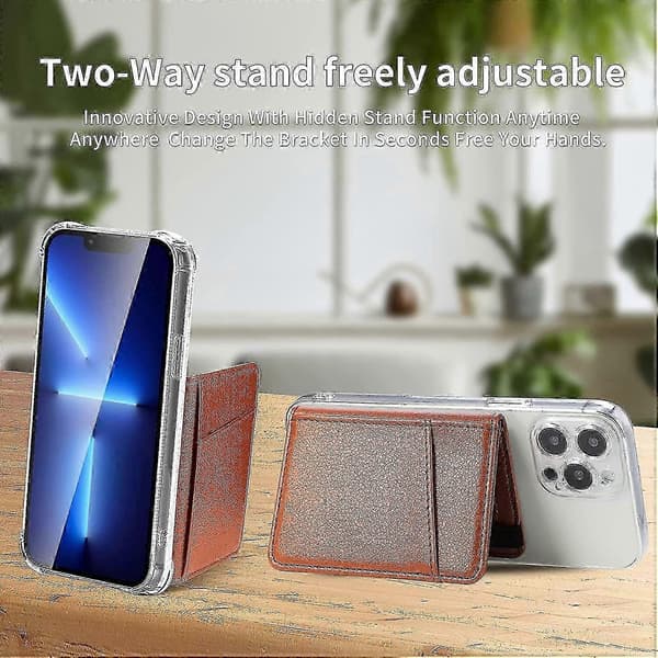 Mobile Phone Wallet Stick On Phone Case Brown
