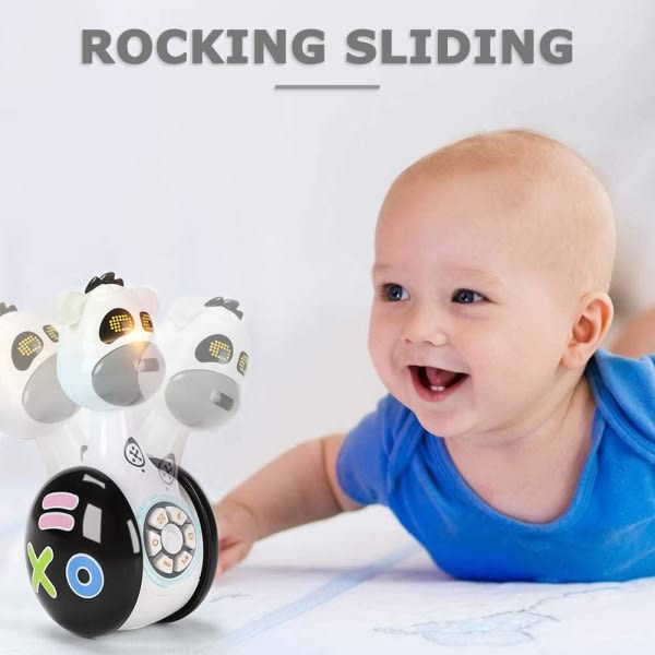 Wobbler Leksak Baby, Söt Tumbler Dock Roly-Poly Baby Leksaker med Skallror LED-ljus Toddler Ljud Lärande Tidig Utbildning Musikleksaker Robothund