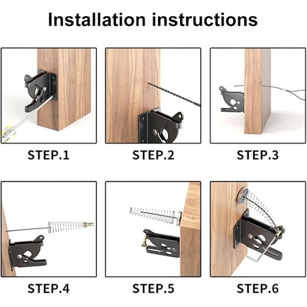 Havelåge Lås, Automatisk Gravitationslås - Fjederbelastet Jernlåge Lås, med Justerbart Kabel til Have Metalhegn Sort 11,6x6x4,3