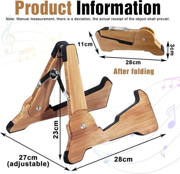 Gitarrstativ i trä, hopfällbart A-ramsstativ med skumvaddering för akustiska gitarrer, elgitarrer, bas, cello, fiol, banjo, brun