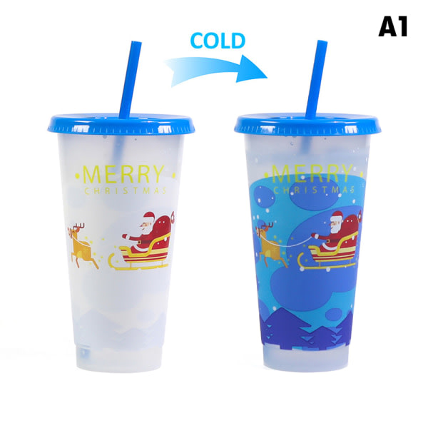 Kreativ färgskiftande kopp med sugrör Återanvändbar dryck av plast A1