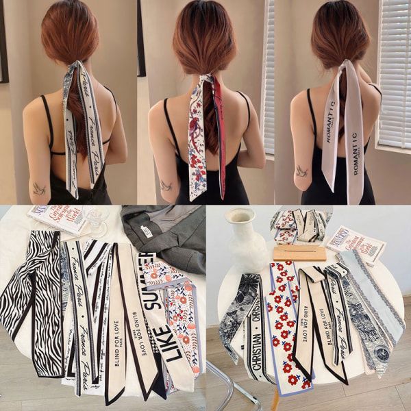 Nytt mode sidenscarf hårband Long Ribbon Bow n Printing Hai A1 one size A1 one size