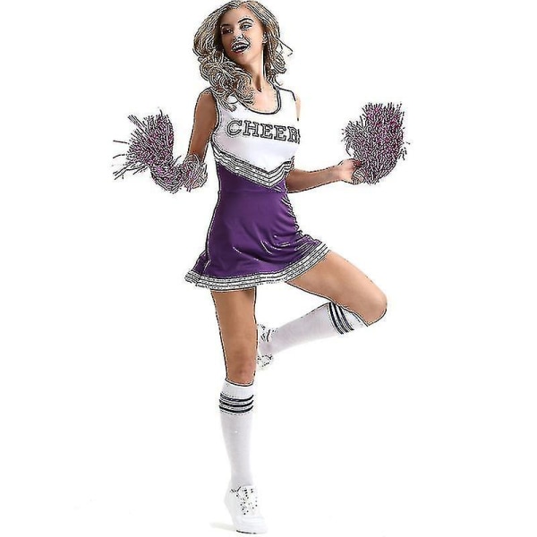 Naisten koululaisia musikaalinen juhla Halloween-juhla cheerleader-asu puku violetti purple M