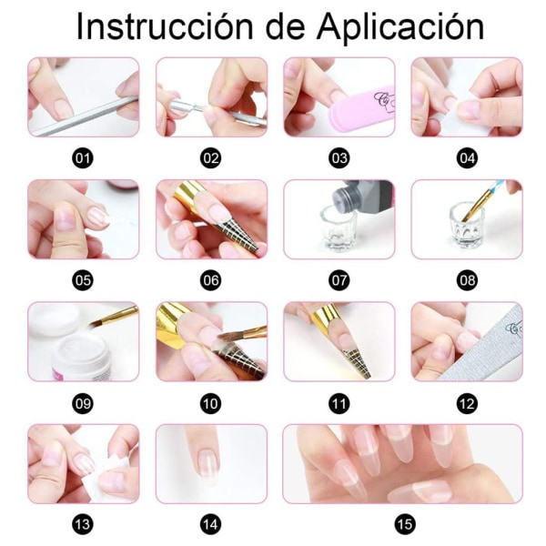 Akrylspikersett Falska naglar Fullt kit Tillbehör för manikyr Nagelfilar Bärbar nagelborrmaskin för DIY Nail Art