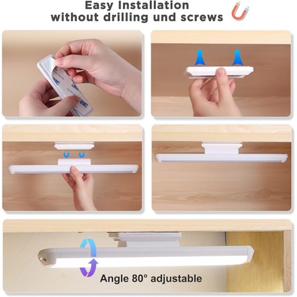 Dæmpbar LED skabslys 34cm med fjernbetjening genopladelig væglampe justerbar strip lys under skab køkken trådløs 3 tilstande 4000k-6500k