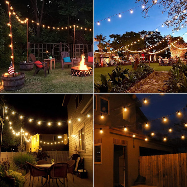 50ft Utendørs Lyslenke med 25 Knusesikre G40 LED-pærer, Vanntett for Hage, Terrasse, Fest