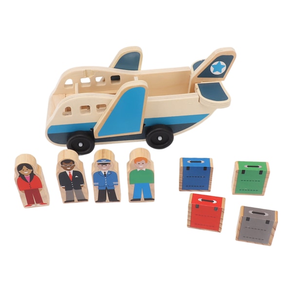 Träsimulering flygplan barn byggsten leksaker med Blockman och resväska modell för tidig utbildning