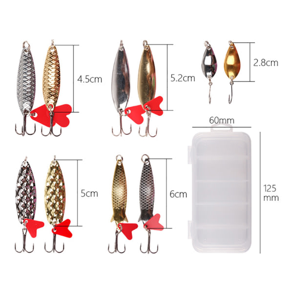 10:a Fiske Metal Sked Lure Kit Set Guld Silver Beten