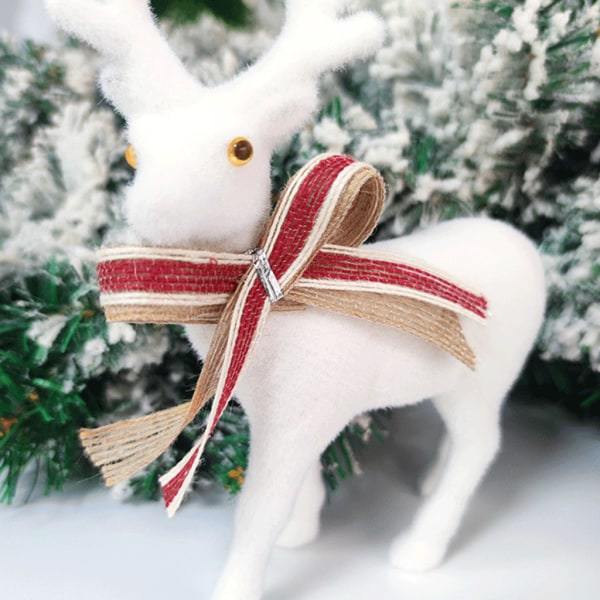 Julvit flockad stående älg fylld plysch ren med pilbåge prydnad Djurmodell Xmas Heminredning