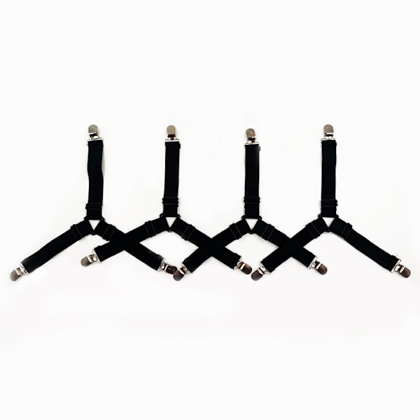 4 st Triangel Sängklädesfästen 3-vägs Justerbara Klämmor Hållare Elastiska Fästen Grepp Suspenderar Passar för Sängkläder, Hållare Sängklädesfästen Black 4pcs