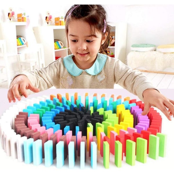 100 stycken Barn Trä Domino Block Set Tidig Pedagogisk Bygg