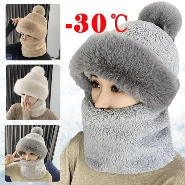 Talvituubisetti naisille, pehmeä kaulansuojus, lämmin Venäjän ulkoilmahiihtoon, tuulenpitävä hattu, paksu ja pörröinen beanie-hattu zdq